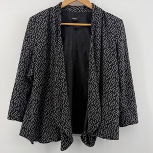 Elementz Geometric Retro Gray Black Career Casual Open Blazer Shoulder Pads 80s